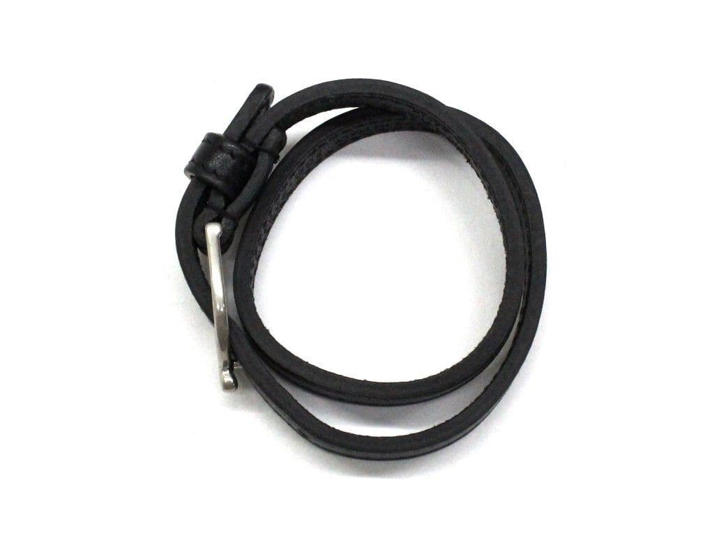 ■新品8万!サンローランパリ／レザーダブルラップ ブレスレット　Ｍ/黒×シルバー