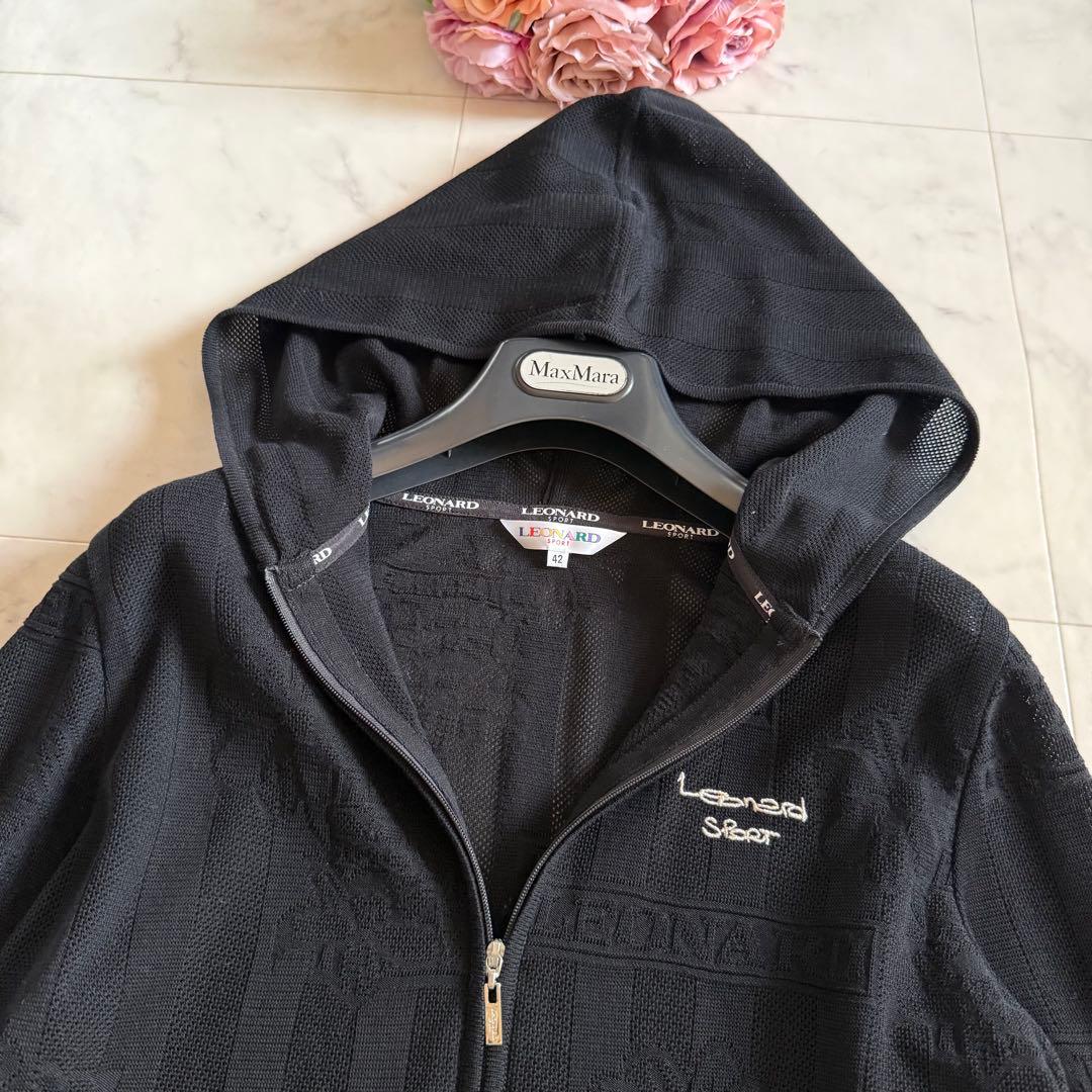 近年モデル★レオナール ロゴ 花柄メッシュ フーディ パーカー 大きいサイズ42