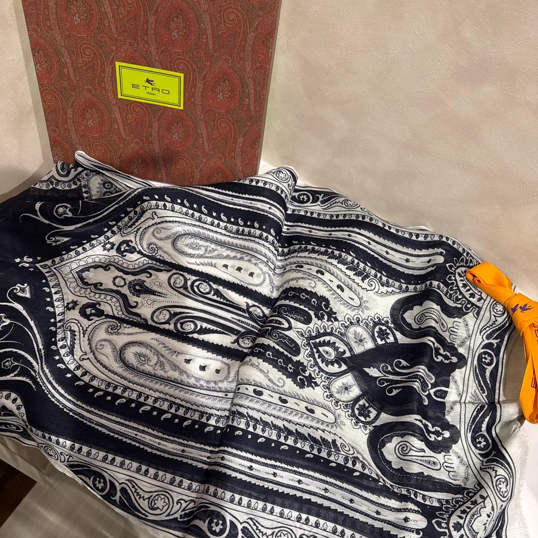 ETRO ペイズリー柄 ストール130×45 ネイビー/ホワイト