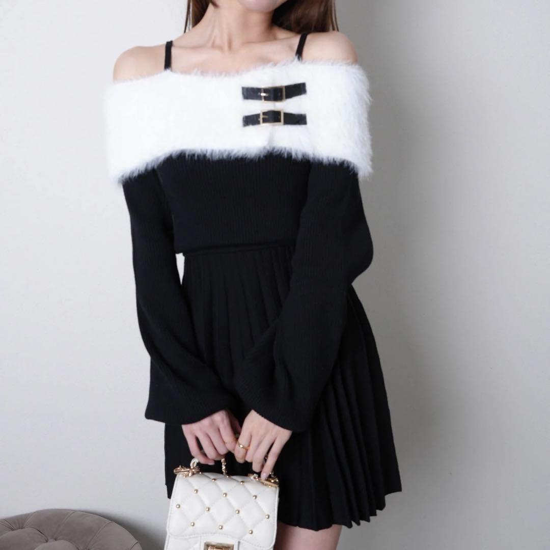 LIP SERVICE フェザーオフショルプリーツニット ワンピース