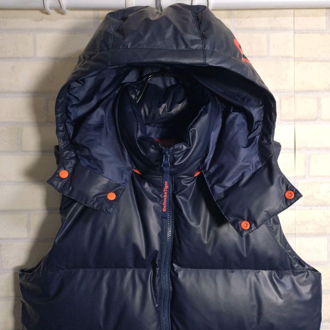 オニツカタイガー★フードロゴ 金プレート モコモコ ダウンベスト ネイビー XL