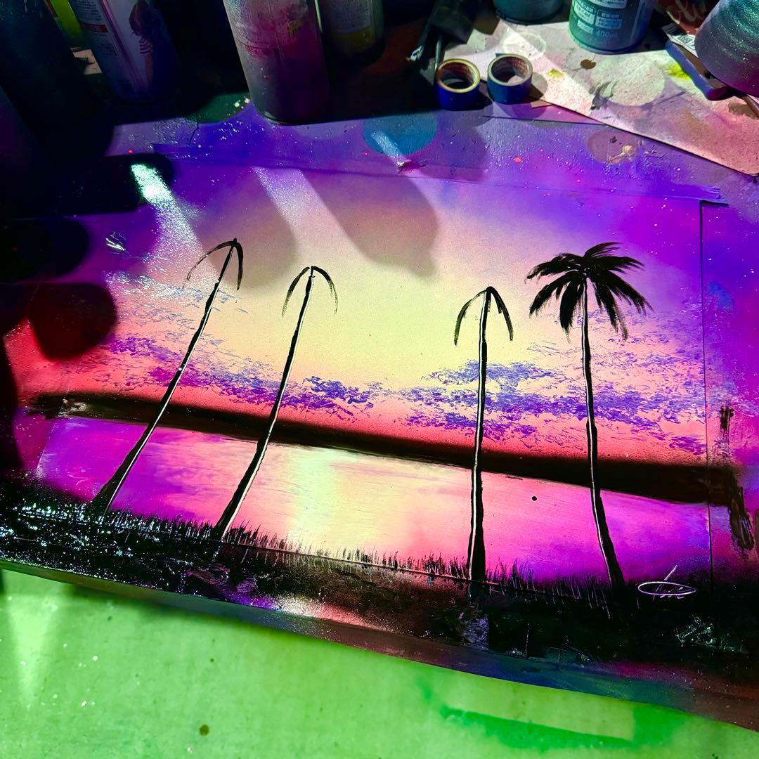 A3サイズ　スプレーアート　ヤシの木描いたら完成