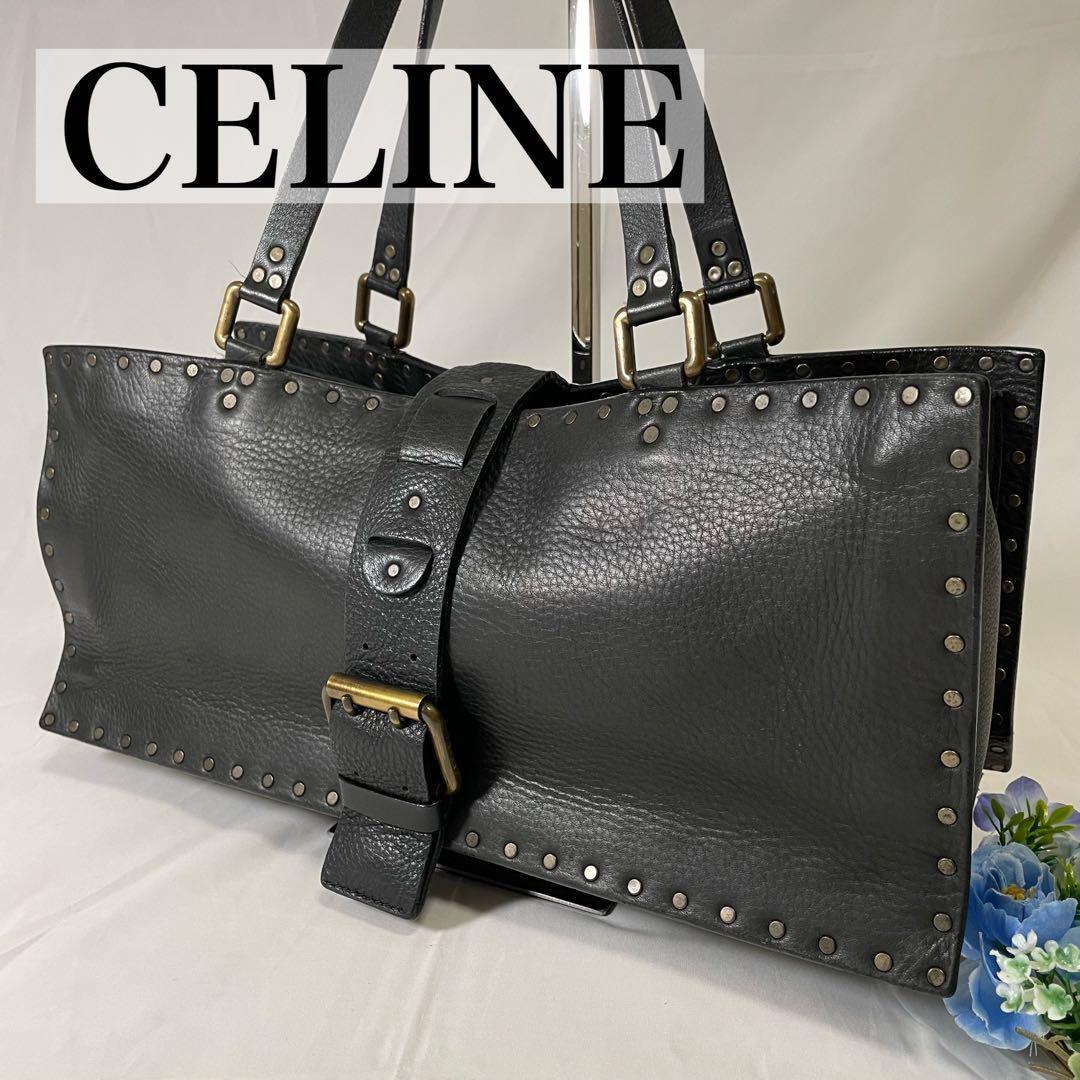 【美品】セリーヌ ハンドバッグ トートバッグ レザー スタッズ 肩掛け 黒
