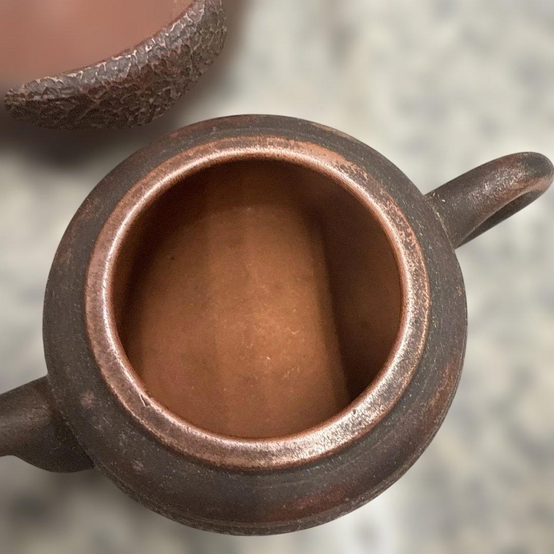 は*ま様 赤褐色 陶器製急須と茶碗セット 備前焼 骨董品 急須 昭和レトロ 小物