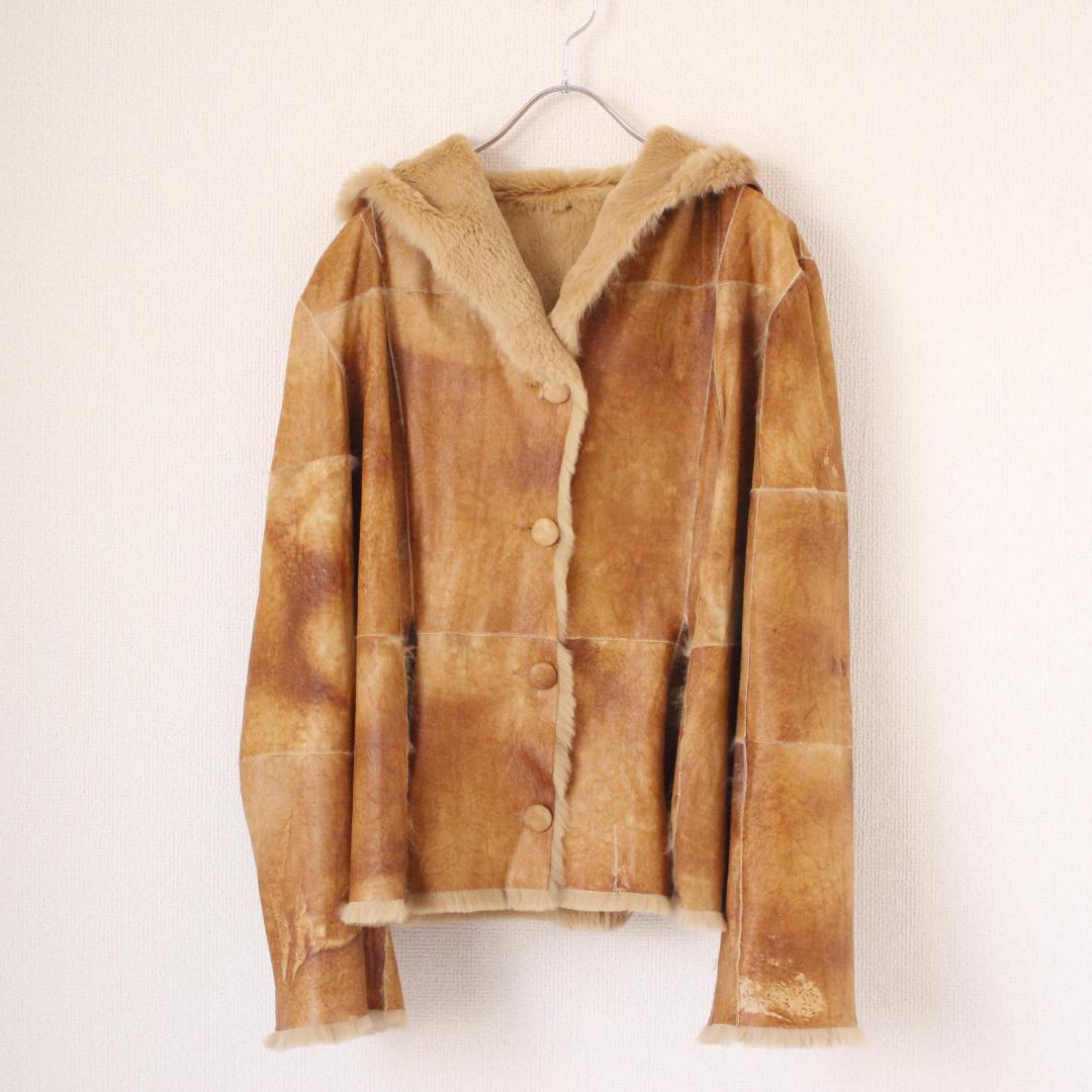 LANVIN ラビットファー レザージャケット M ベージュ