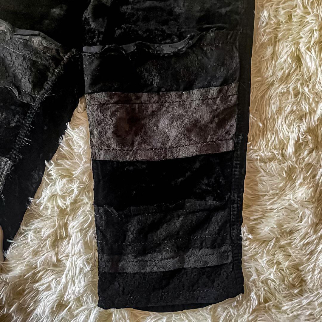 トリコ コムデギャルソン レース装飾切替 ベロア ハーフパンツ Mサイズ　黒