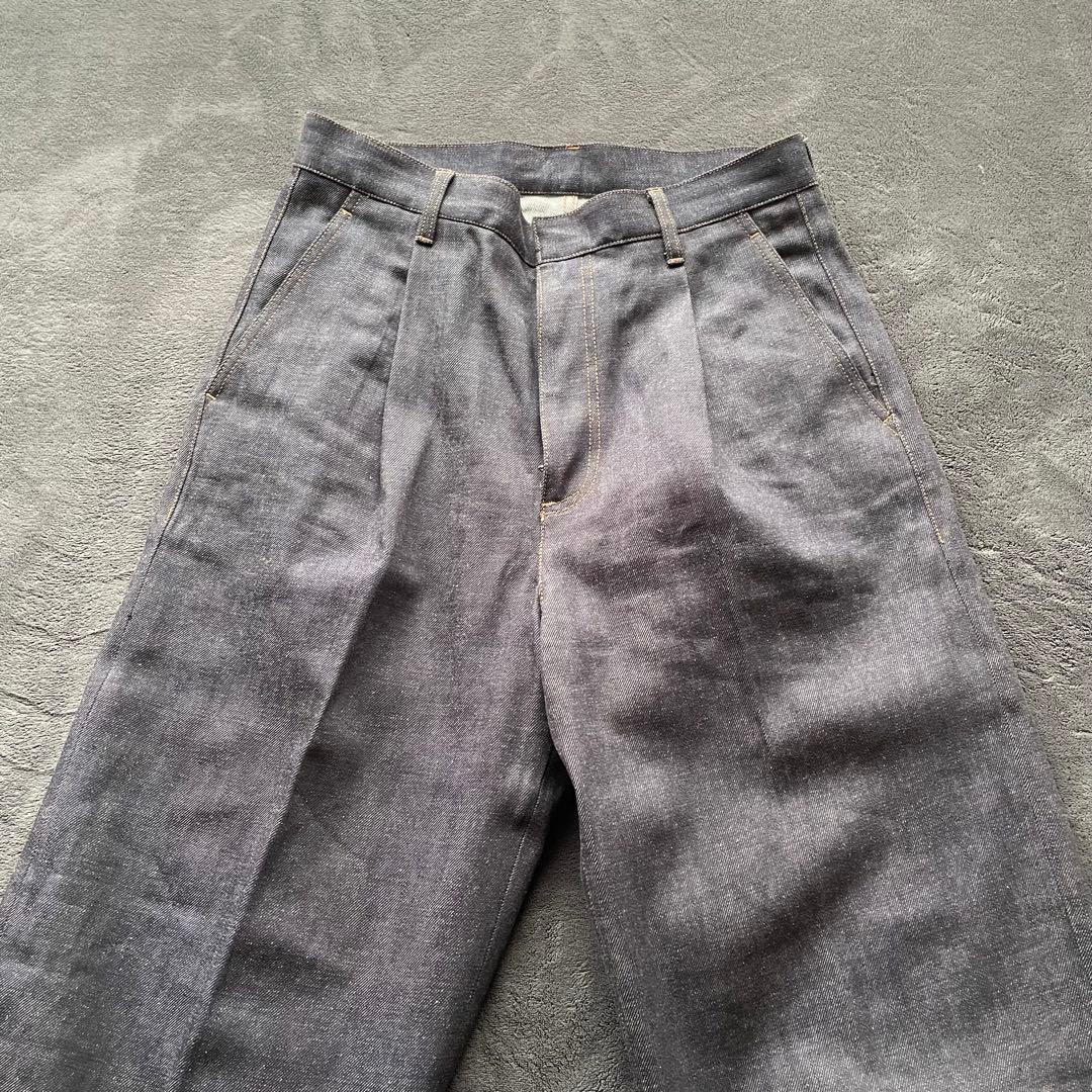 MONKEY TIME ワンプリーツ ストレート エイジレス デニム パンツ