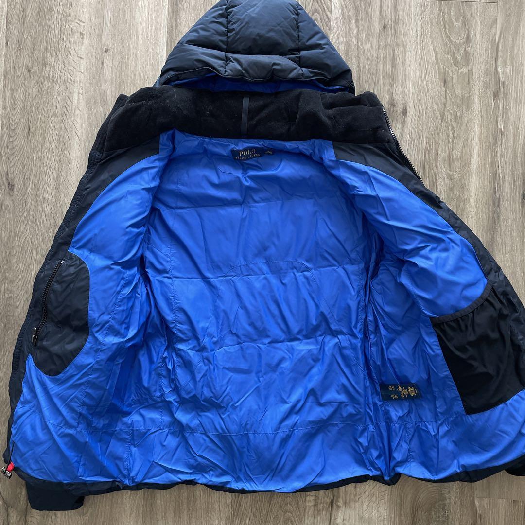 【美品】ポロラルフローレン ダウンジャケット ビッグポニー 紺 青　フード