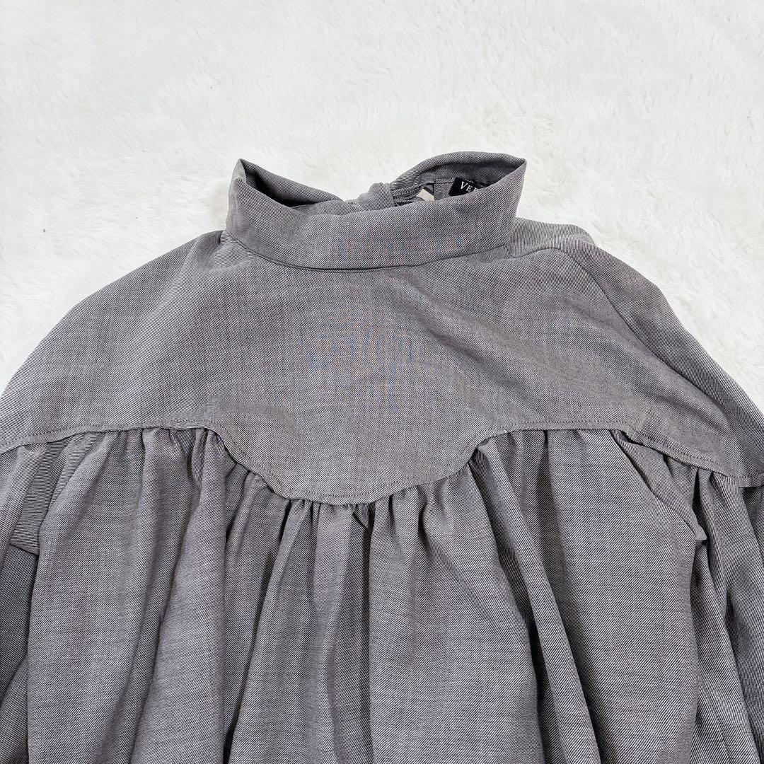 【ヴェルメイユパーイエナ】ボウタイブラウス リボン ウール 長袖 グレー