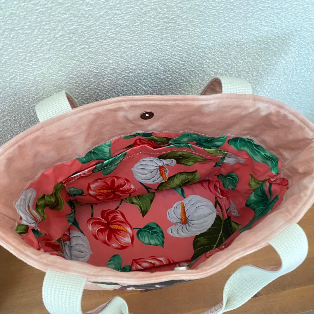 ハワイアンキルト◆トートバッグ◆プルメリア、バラ◆ハンドメイド