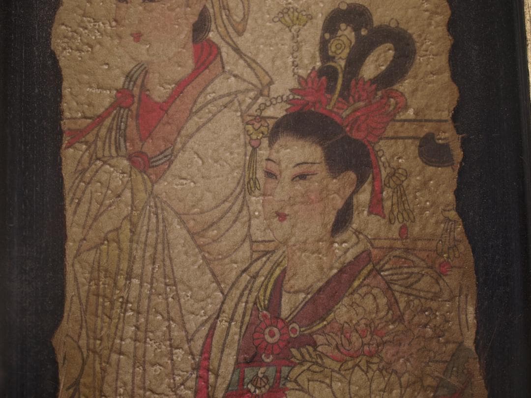 骨董市　掘り出し品中国　敦煌莫高窟壁画 人物像 発掘品 AK1796B8-3