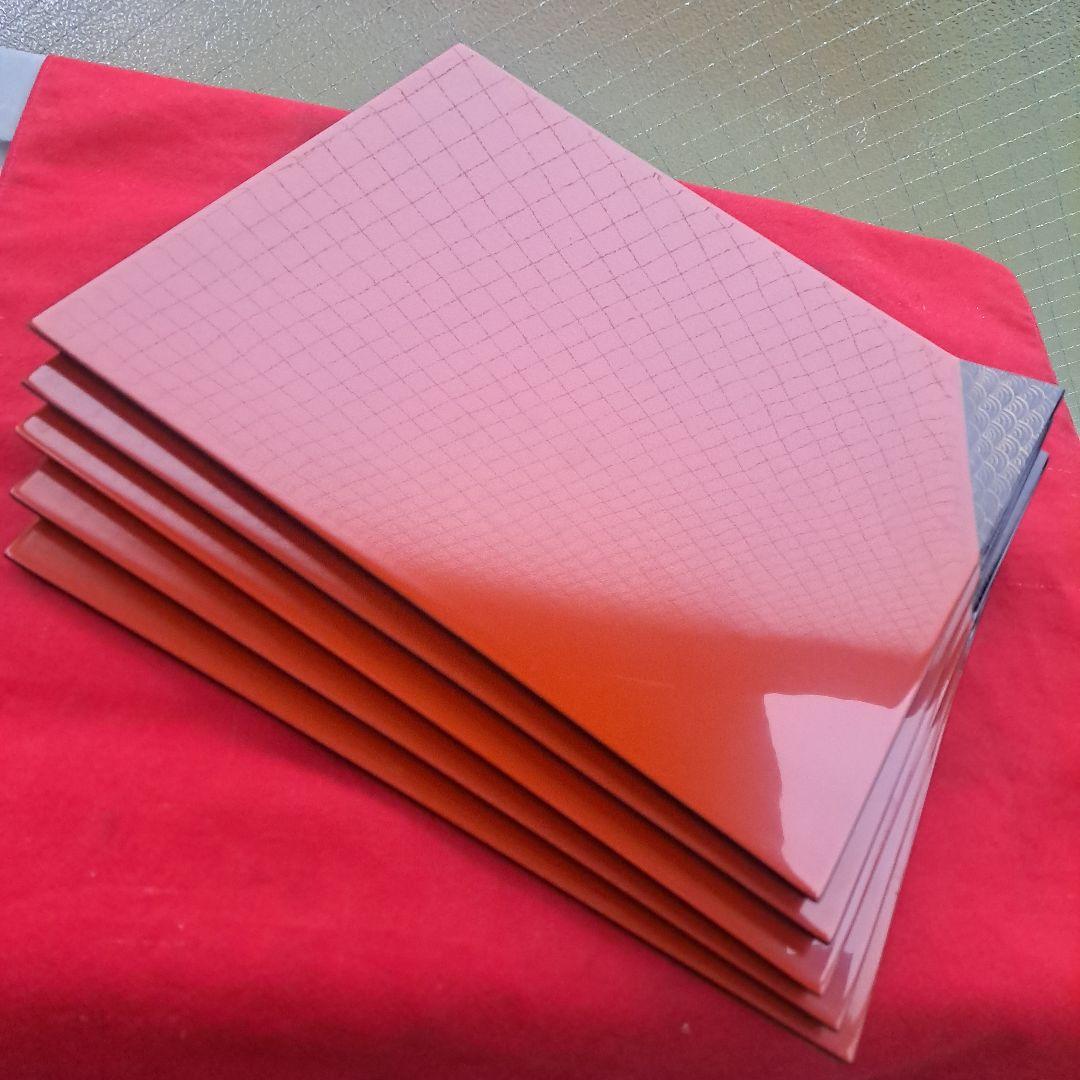 【輪島塗　折敷膳×5客】布着本堅地 鏡面仕上げ　青海波蒔絵　未使用品