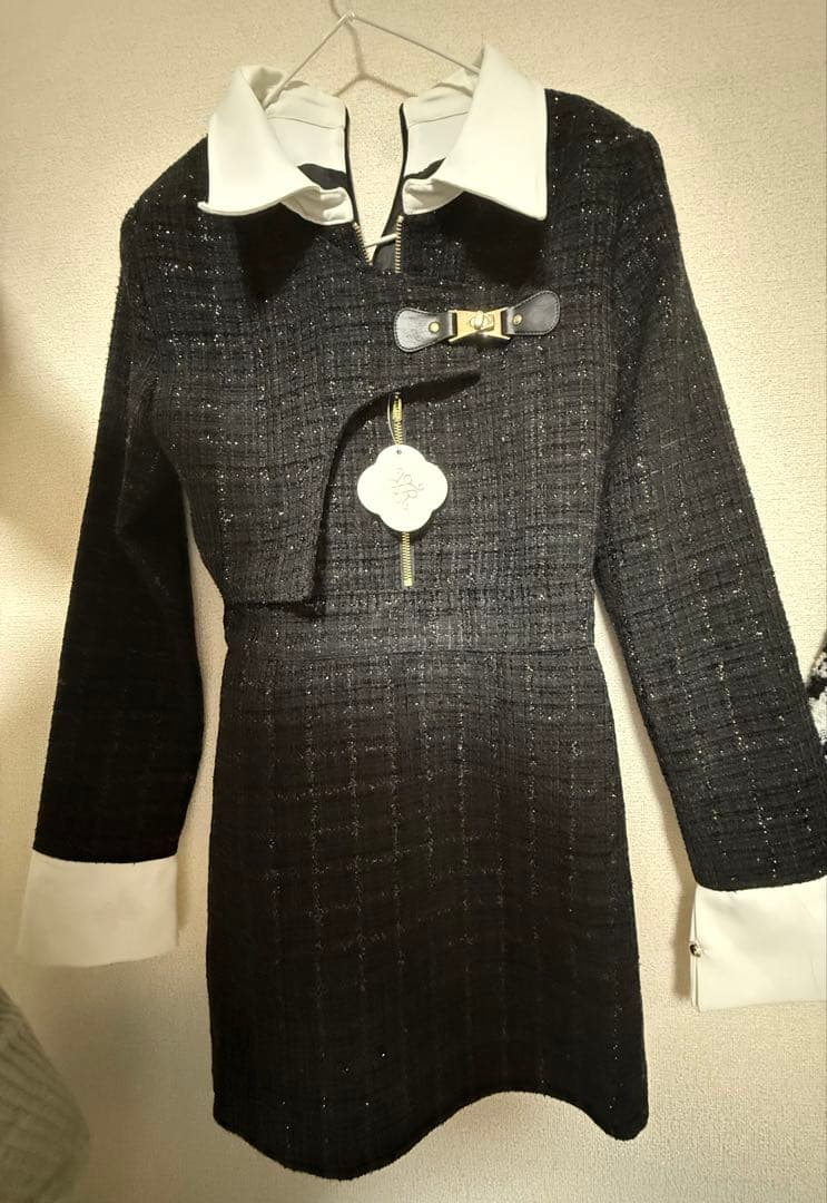 Randy 新品Asymmetry buckle tweed dress
