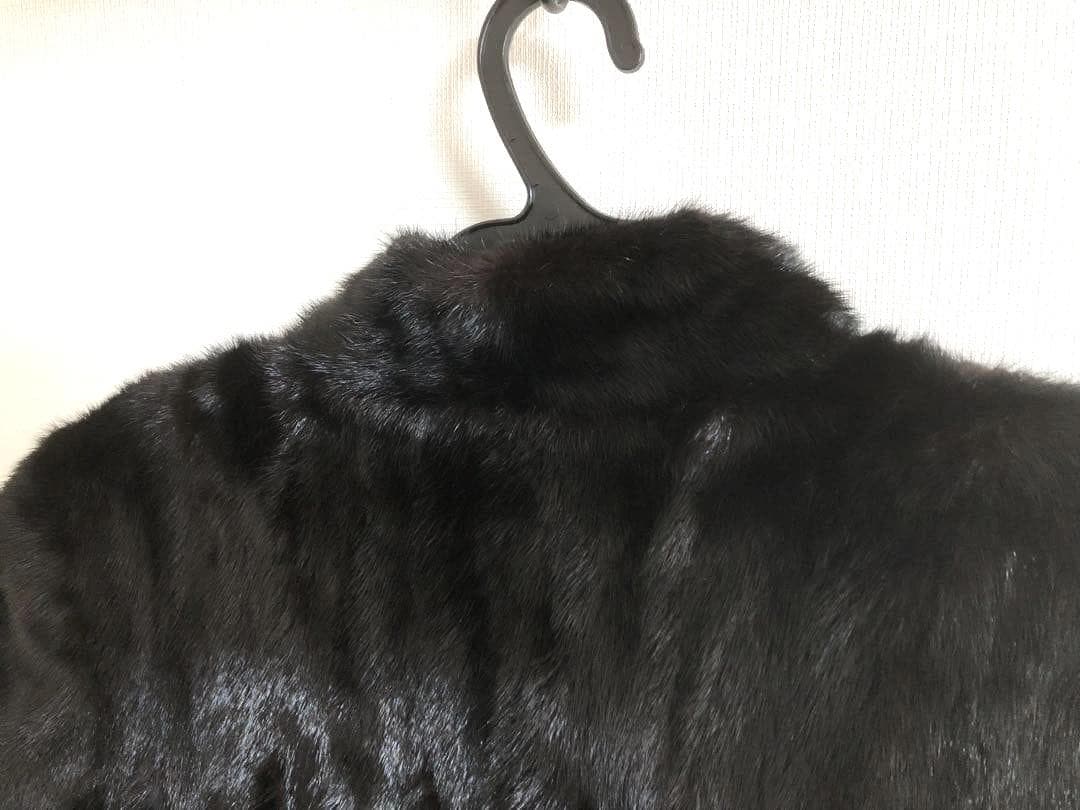 ミンク MINK 毛皮 ボリューム袖 コート 艶 ブラック 裏地刺繍☆９-１１