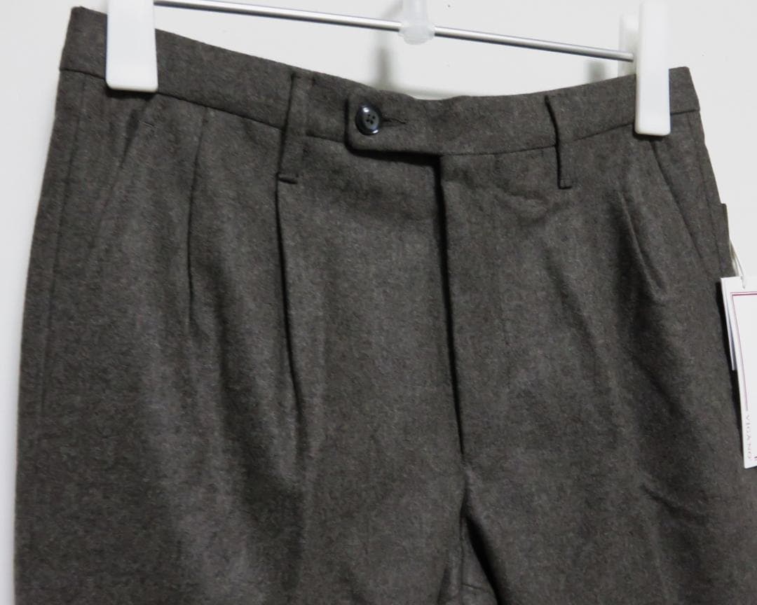 VIGANO フランネル ウール 2プリーツ スラックス 44 ライトブラウン