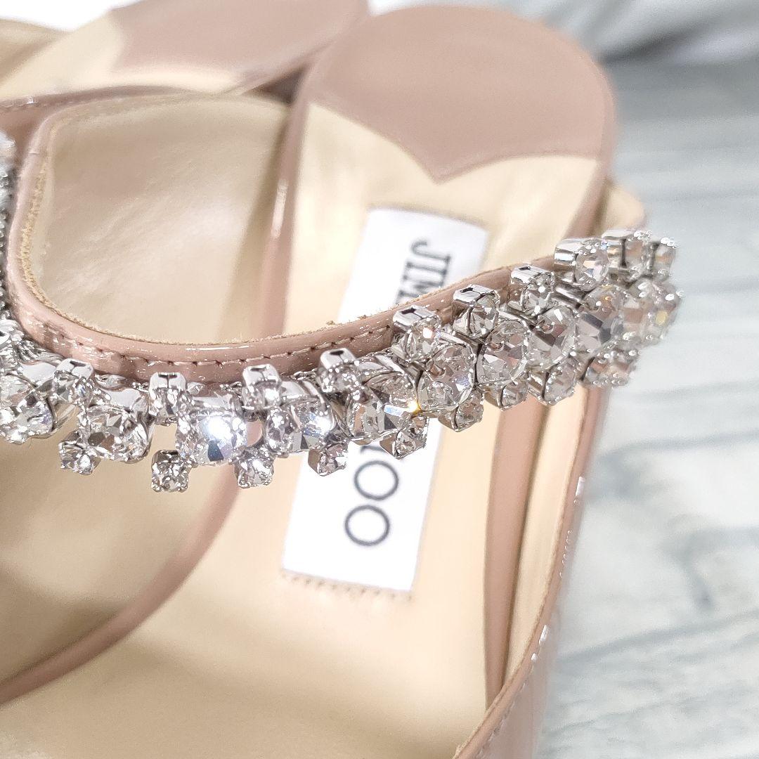 保存袋付き極美品✨ジミーチュウ　エナメルミュール　ビジュー　ピンクベージュ