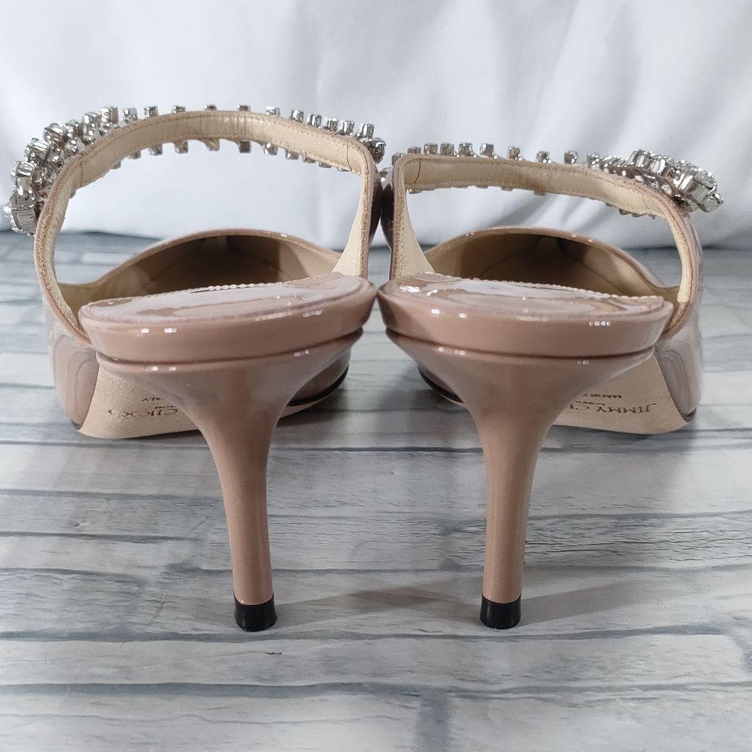 保存袋付き極美品✨ジミーチュウ　エナメルミュール　ビジュー　ピンクベージュ