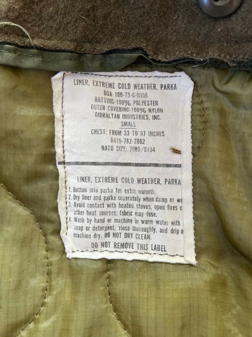 米軍実物 M-65 フィッシュテールパーカー フルセット SIZE:S USED