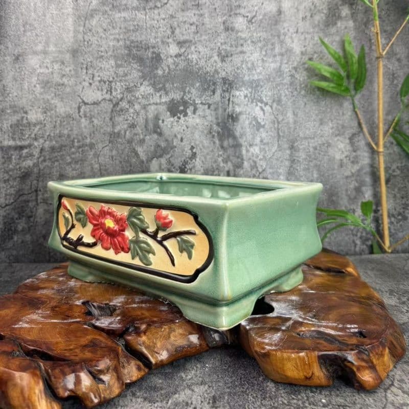 レリーフ彩花鉢 盆栽鉢 磁鉢山野草鉢 多肉植物 植木鉢 小品大品盆栽鉢陶器鉢置物