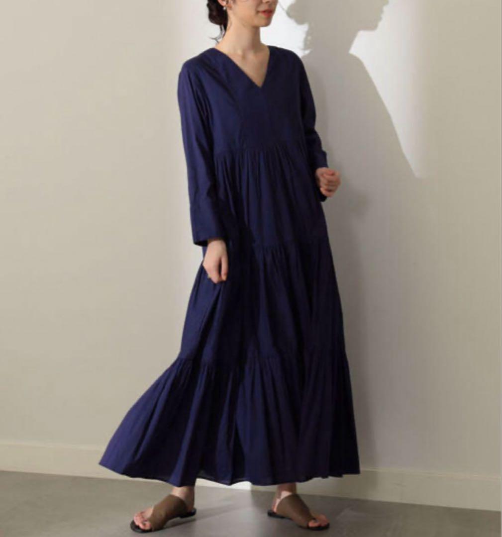 ヌキテパ★ドビー パネル Vネックドレス　ワンピース　ティアード　パープル