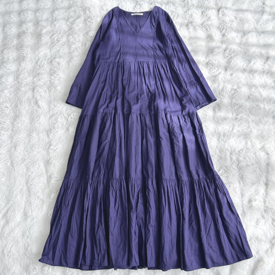 ヌキテパ★ドビー パネル Vネックドレス　ワンピース　ティアード　パープル
