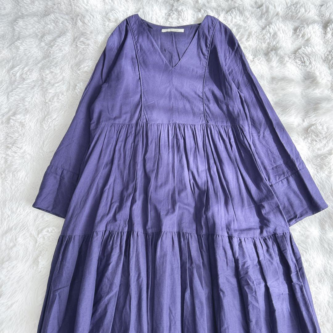 ヌキテパ★ドビー パネル Vネックドレス　ワンピース　ティアード　パープル