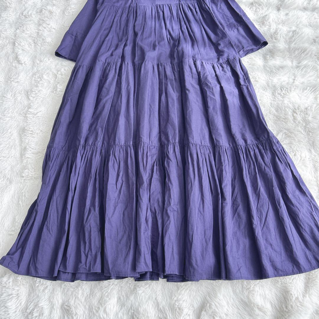 ヌキテパ★ドビー パネル Vネックドレス　ワンピース　ティアード　パープル