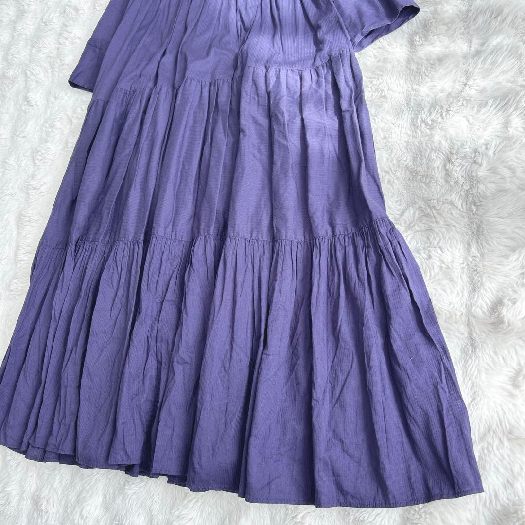 ヌキテパ★ドビー パネル Vネックドレス　ワンピース　ティアード　パープル