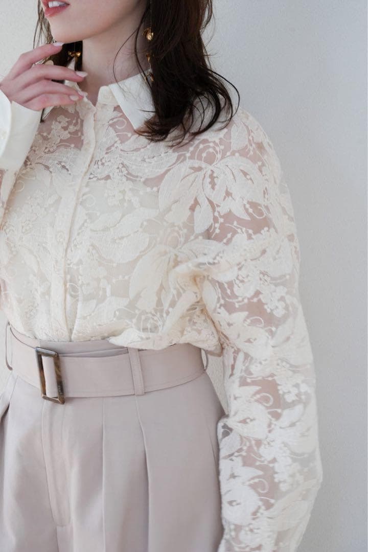 トップス Acka sheer embroidery shirt