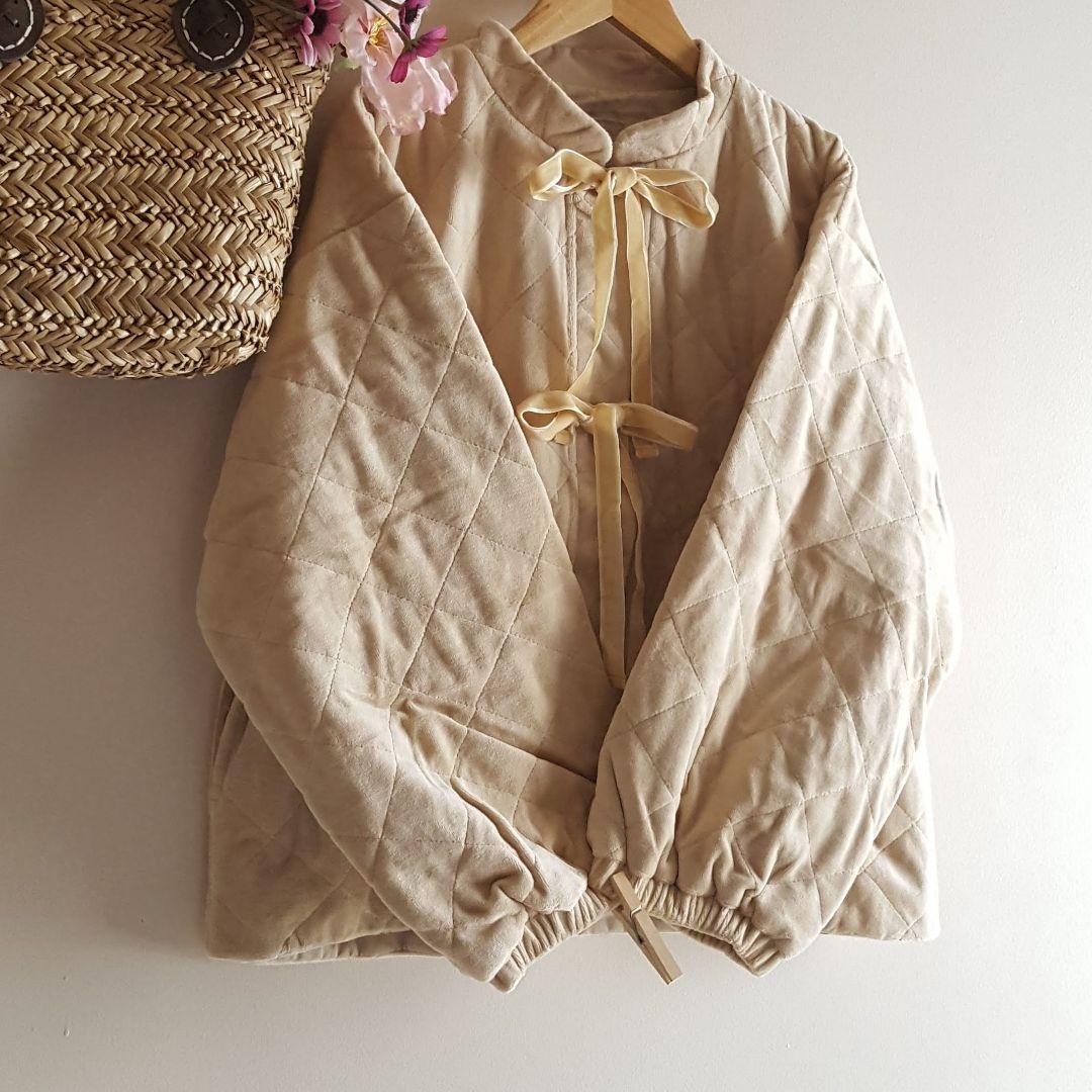 新品　SM2☆ベージュ／ベロア中綿キルトジャケット