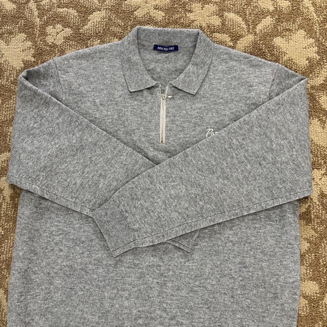 PAPAS PLUS GOLF グレー ニットポロシャツ