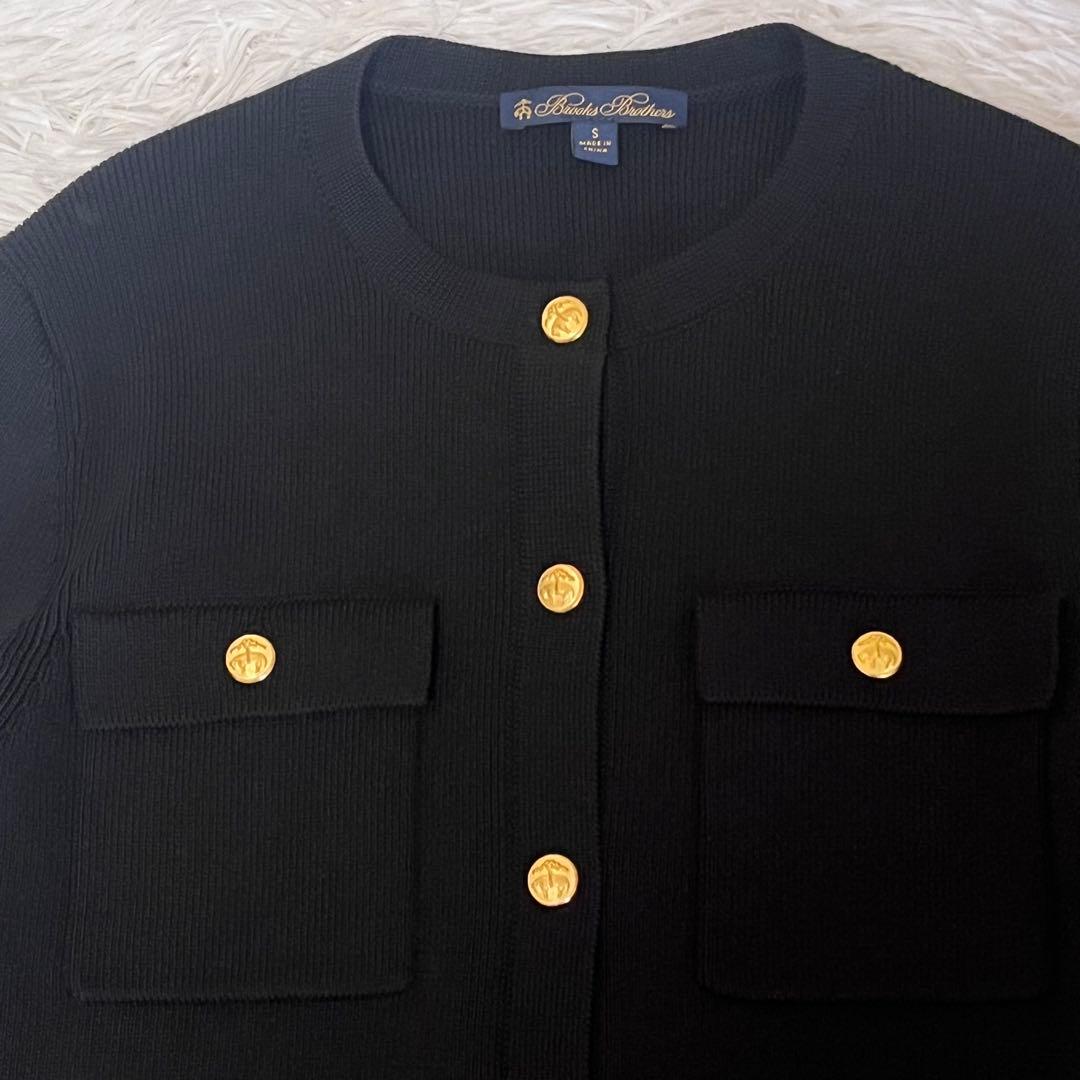【BrooksBrothers】極美品 ノーカラー ニット ジャケット ブラック