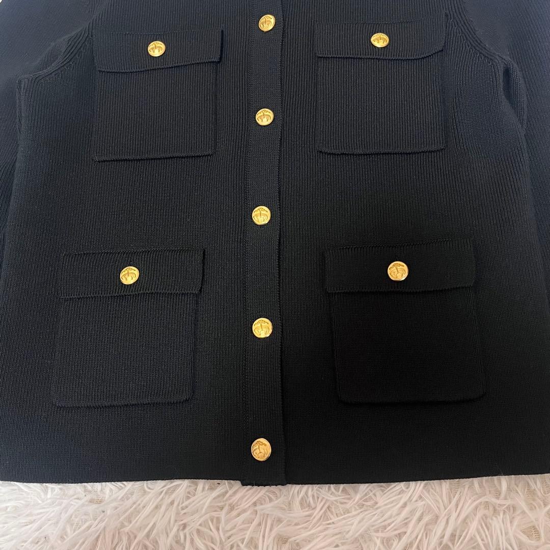【BrooksBrothers】極美品 ノーカラー ニット ジャケット ブラック