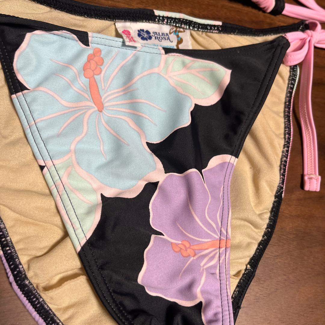 ALBAROSA ハイビスカス柄 水着 F 黒×ピンク