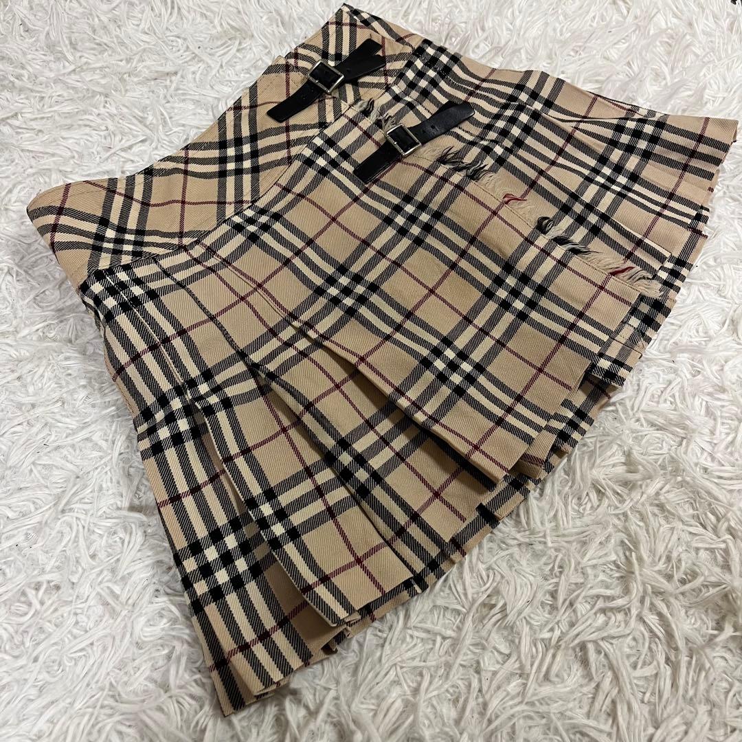 美品❣️バーバリー 巻きスカートプリーツ ノバチェック 牛革ベルト y2k 36