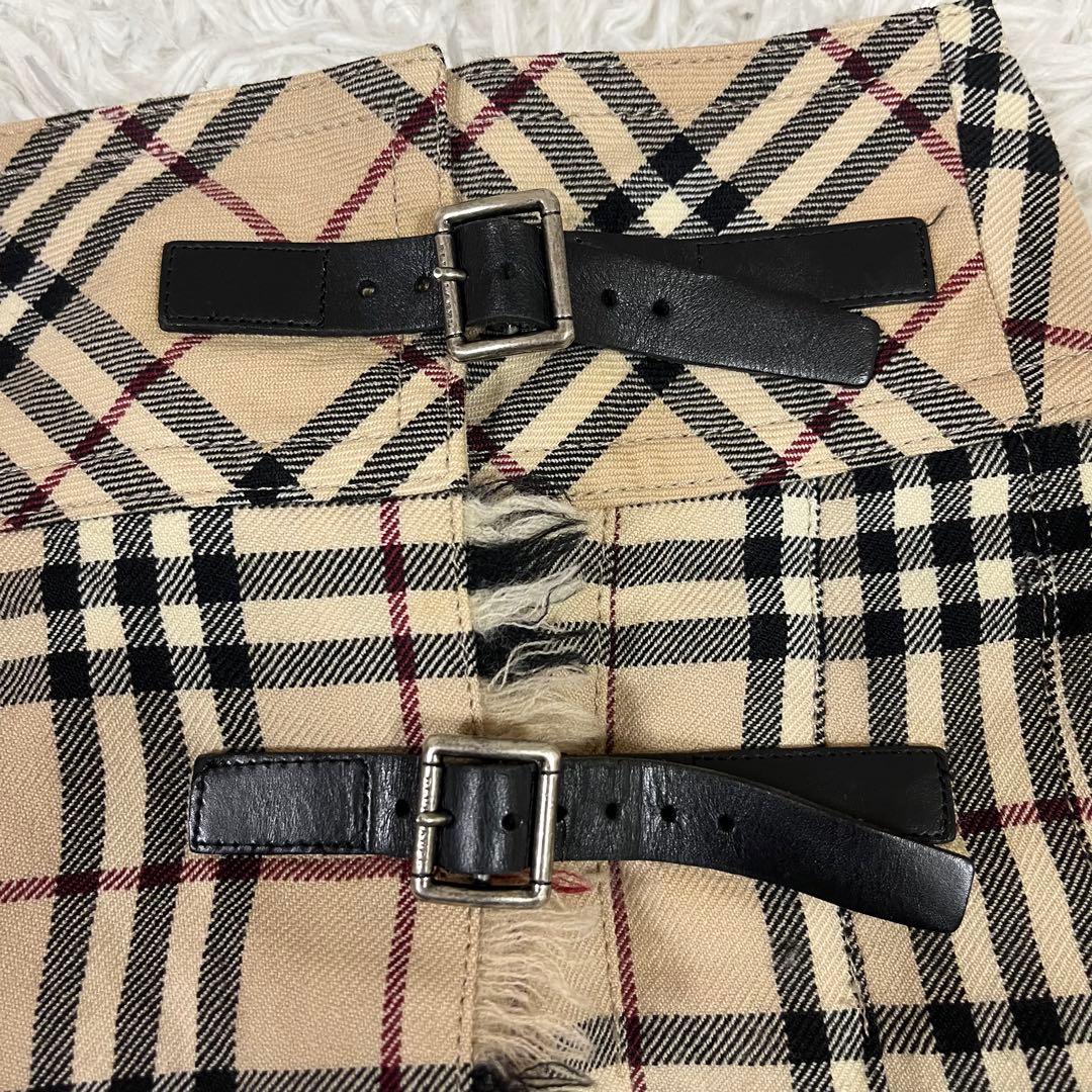 美品❣️バーバリー 巻きスカートプリーツ ノバチェック 牛革ベルト y2k 36