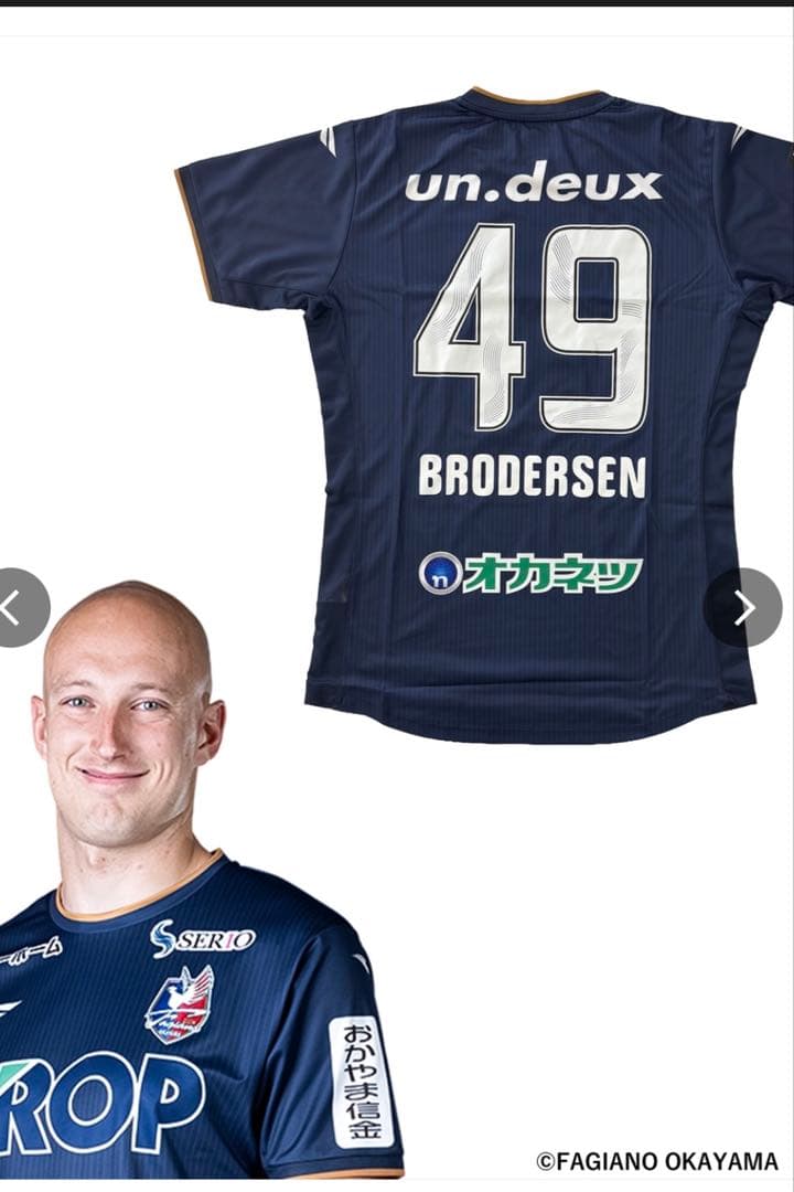 ファジアーノ岡山 GKサイン入り ユニフォーム　ブローダーセン　レア