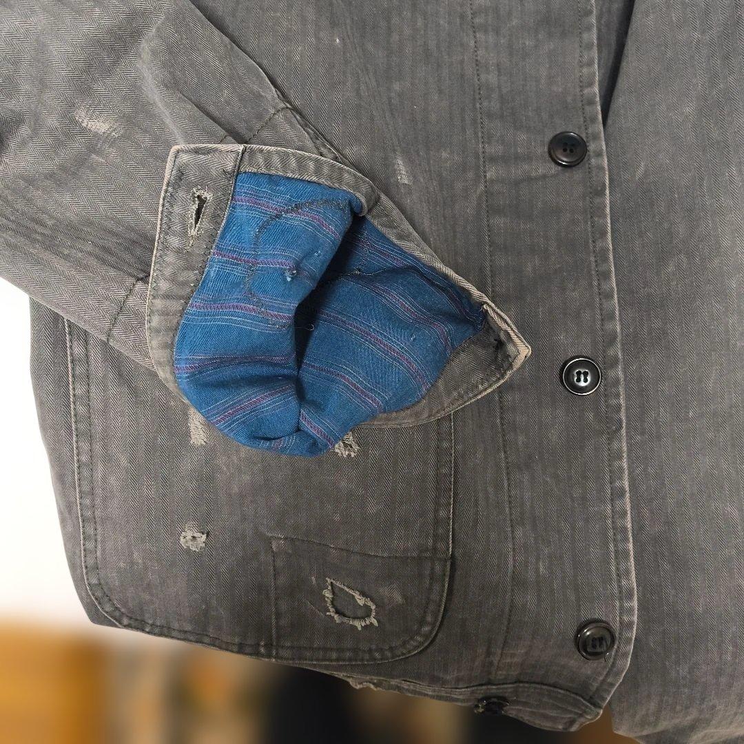 RRL グレー ヘリンボーンジャケット Lサイズ　ダメージ加工