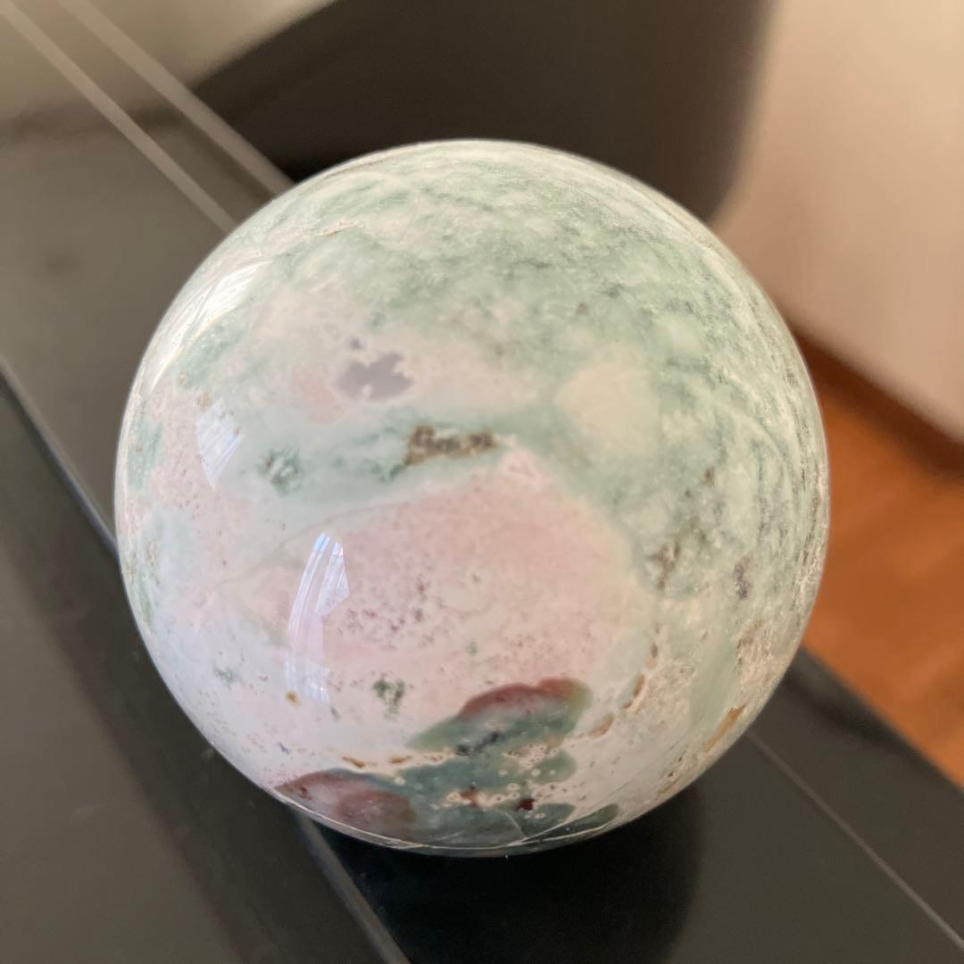 g'sさま専用ユニコーンジャスパーシリカ　スフィア　天然石置物　D147