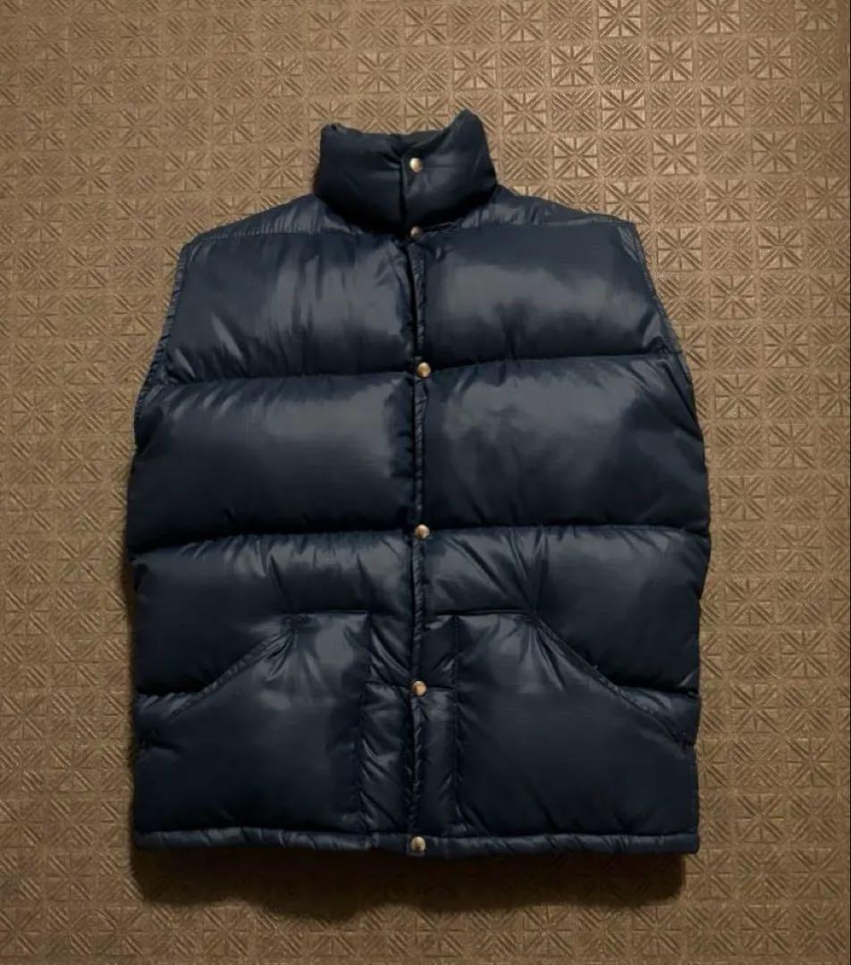 70s USA製 ノースフェイス 初期 茶タグ ダウン ベスト ネイビー S