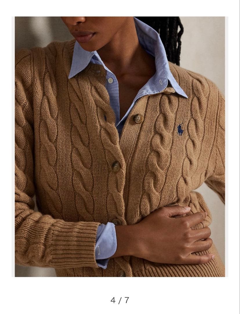 ラルフローレン　美品ケーブルニット　ウール80 カシミヤ20 グリーン系の色