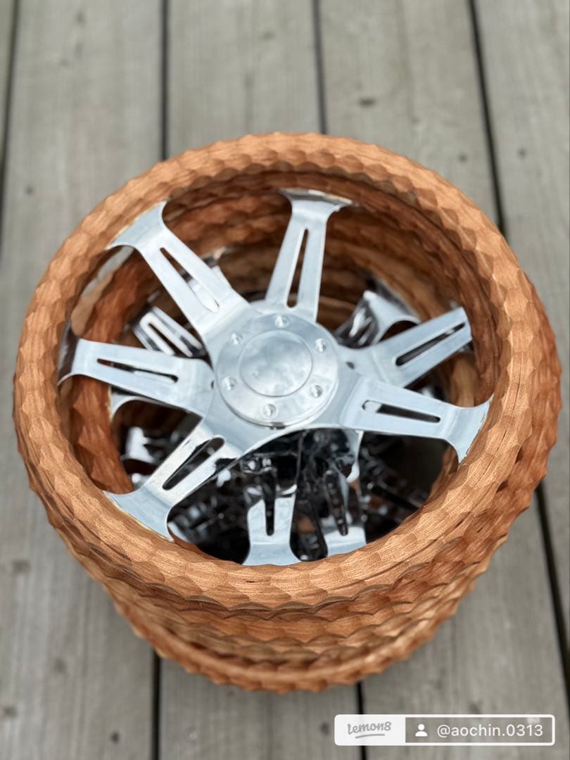 木製ステアリングハンドル 名栗加工 35cm