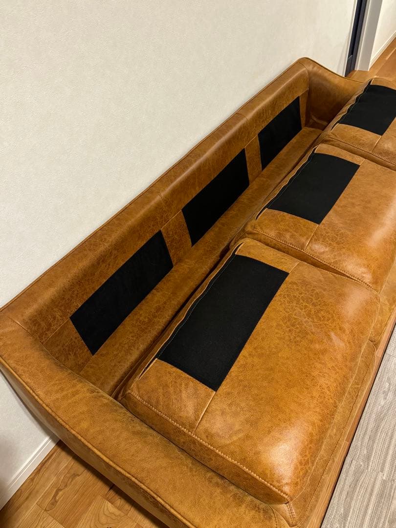 状態良好 【関家具】カローレ 3人掛けカウチソファ キャメル リラックスフォーム