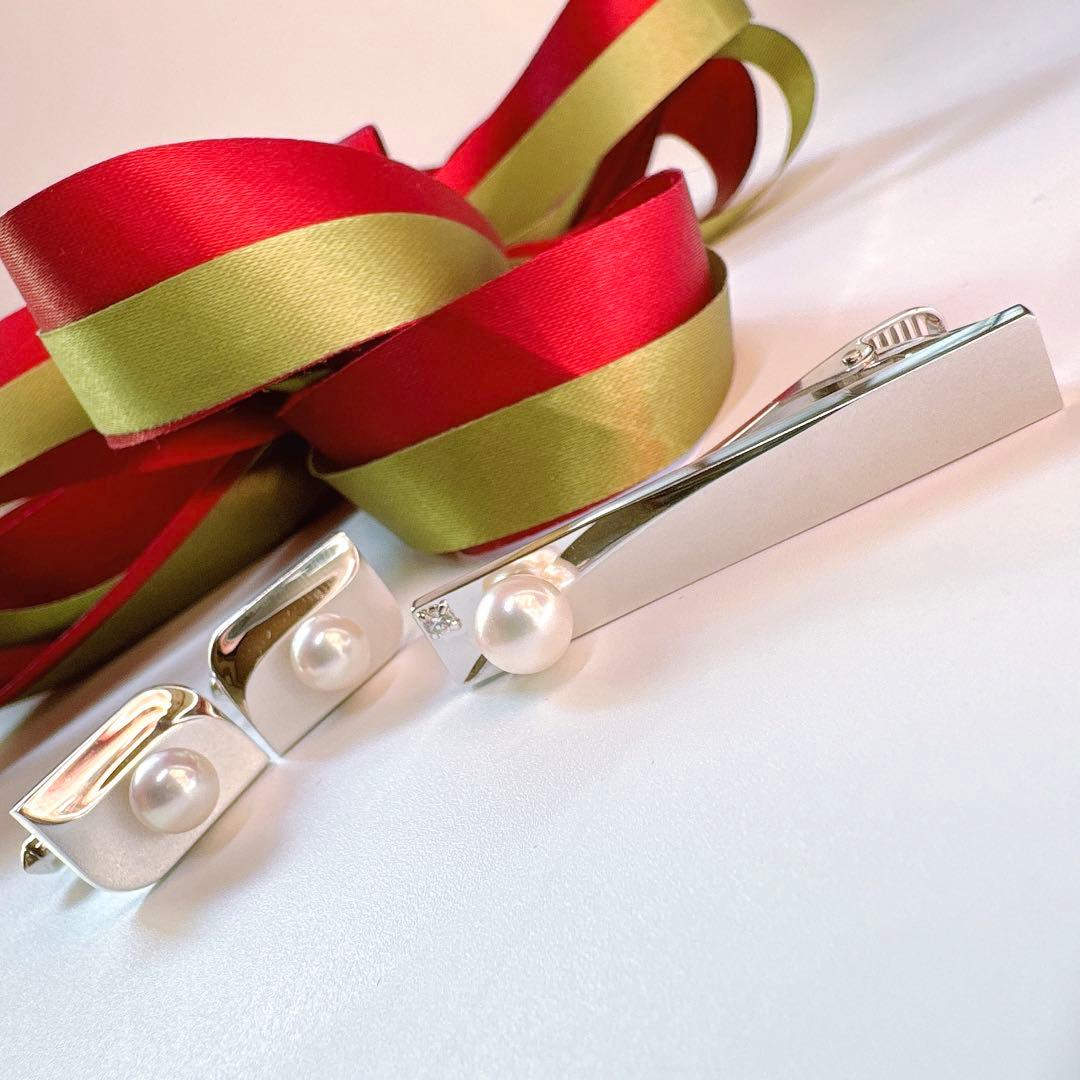 TASAKI 田崎真珠　アコヤパール&ダイヤ0.04　カフス　ネクタイピン