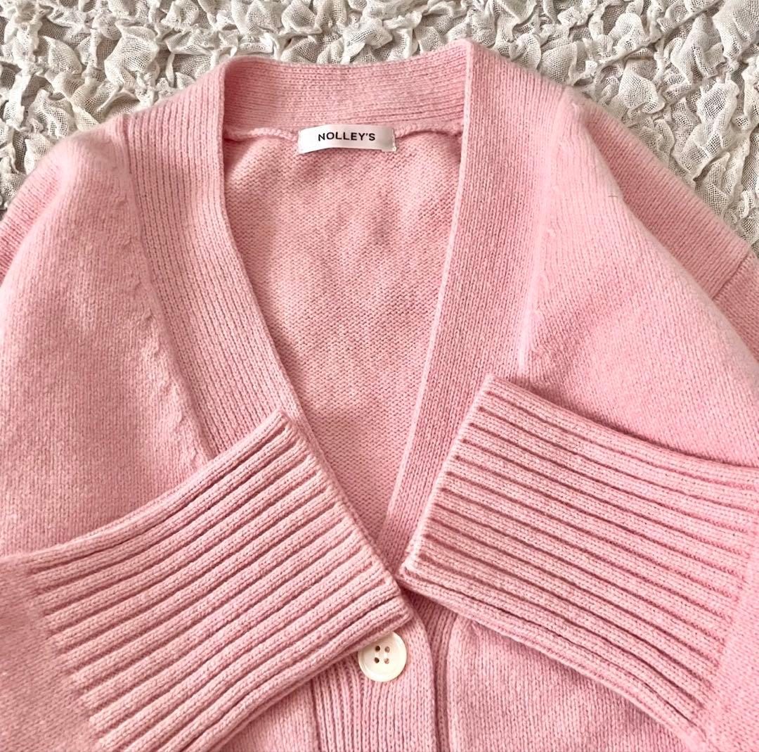 美品　NOLLEY’S ウール　カシミヤ　Vネックカーディガン　ピンク