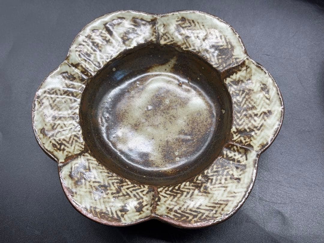 人間国宝 島岡達三 象嵌花型 皿 六枚組 共箱 益子焼 -412-