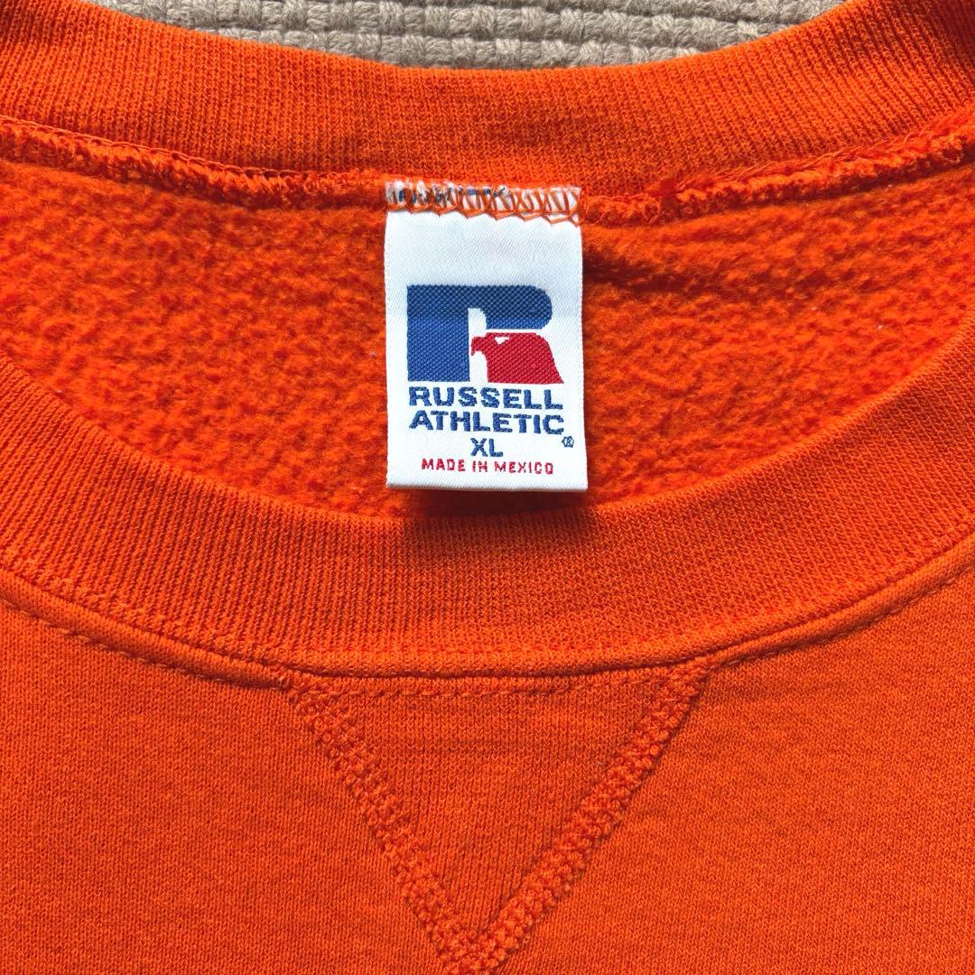 【美品/XL】ラッセルアスレティック 前V無地スウェット オレンジ メキシコ製