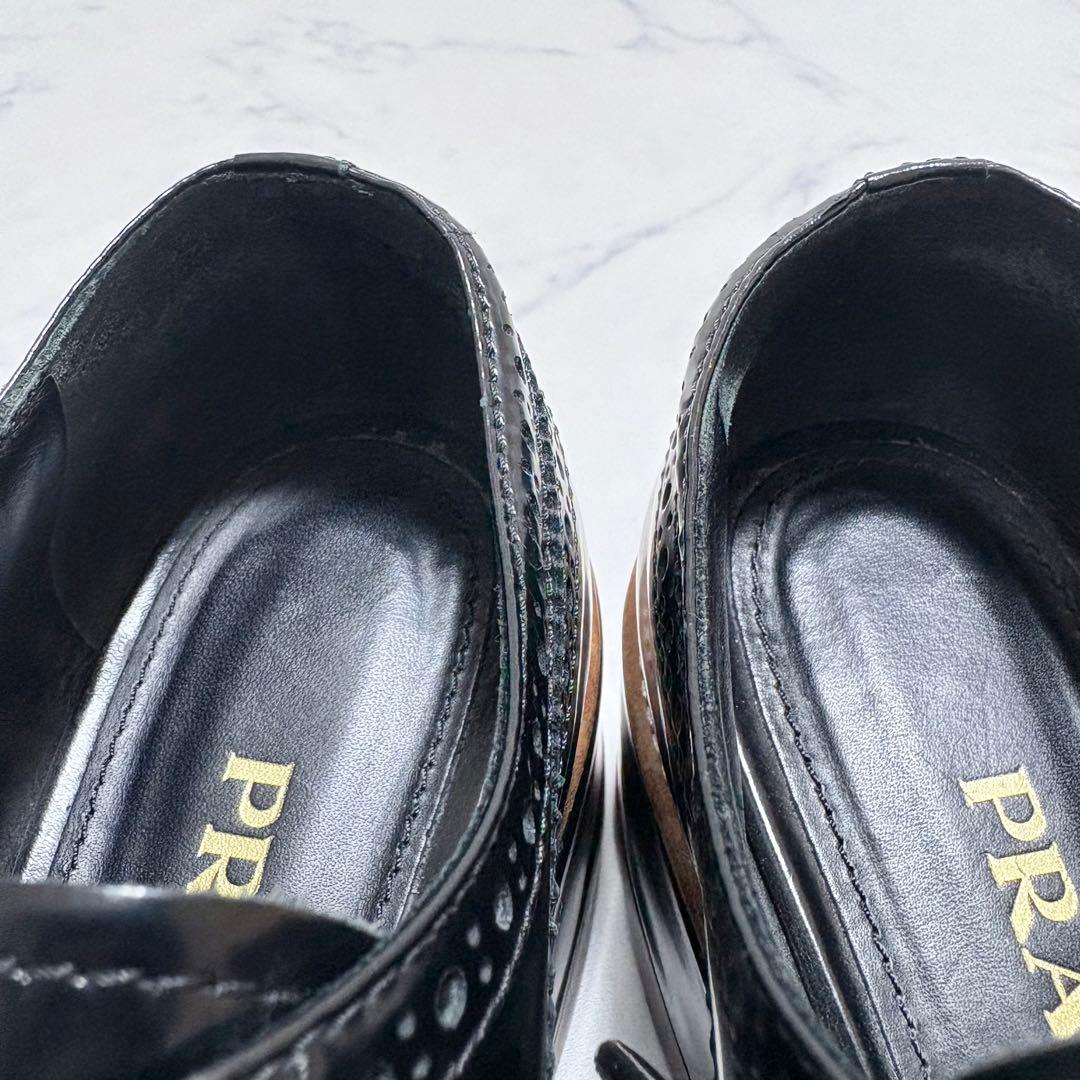 美品 PRADA 厚底ウイングチップ 黒 36 レザー プラットフォーム