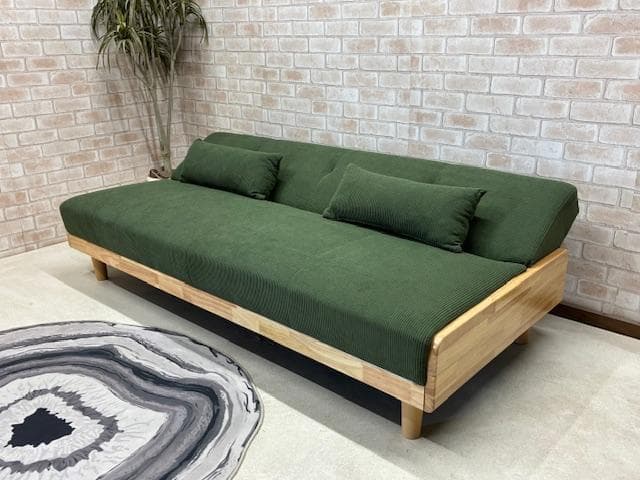 ソファーベッド　ソファ　コーデュロイ　カーキ　北欧風　新品