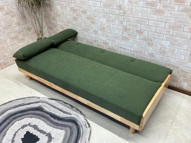 ソファーベッド　ソファ　コーデュロイ　カーキ　北欧風　新品